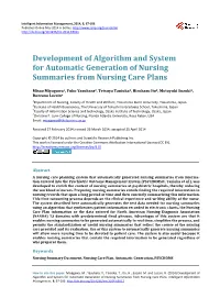Development of Algorithm and System for Automatic Generation of Nursing Summaries from Nursing Care Plans