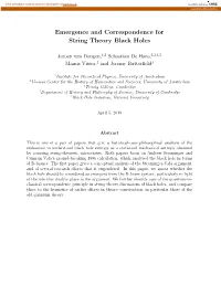Emergence and Correspondence for String Theory Black Holes