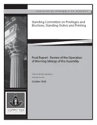 Final Report - Review of the Operation of Morning Sittings of the Assembly
