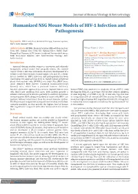 Humanized NSG Mouse Models of HIV-1 Infection and Pathogenesis
