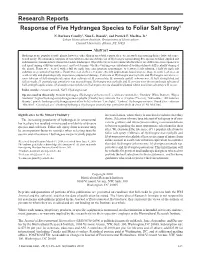 Research Reports Response of Five Hydrangea Species to Foliar Salt Spray1