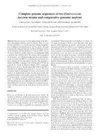 Complete Genome Sequences of Two Enterococcus Faecium Strains and Comparative Genomic Analysis