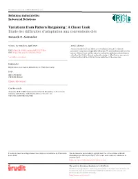 Variations from Pattern Bargaining : a Closer Look Étude Des Difficultés D'adaptation Aux Conventions-Clés Kenneth O