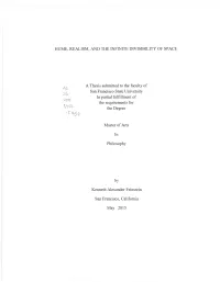 HUME, REALISM, and the INFINITE DIVISIBILITY of SPACE a Thesis