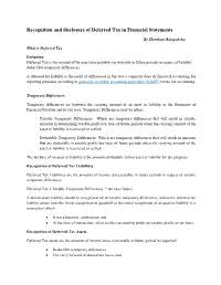 Recognition and Disclosure of Deferred Tax in Financial Statements