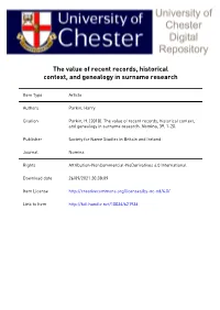1 the Value of Recent Records, Historical Context, and Genealogy In