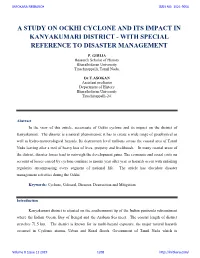 A Study on Ockhi Cyclone and Its Impact in Kanyakumari District - with Special Reference to Disaster Management