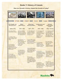 Grade 11 History of Canada Framework Chart