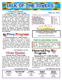 May 18, 2019 a Small Group of Students from JBSA Defense Language Institute English Language Center Will Be Visiting the Towers