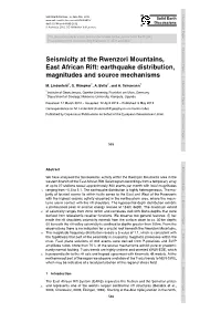 Seismicity at the Rwenzori Mountains, East African Rift: Earthquake Distribution, Magnitudes and Source Mechanisms M