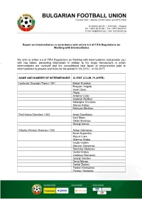 Report on Intermediaries in Accordance with Article 6.3 of FIFA Regulations on Working with Intermediaries