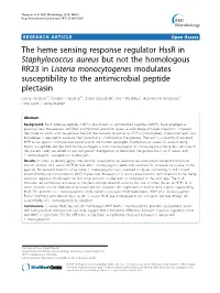 The Heme Sensing Response Regulator Hssr in Staphylococcus Aureus
