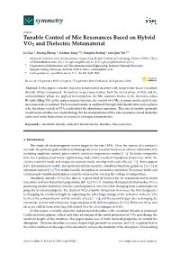 Tunable Control of Mie Resonances Based on Hybrid VO2 and Dielectric Metamaterial