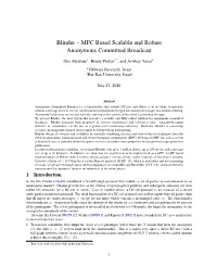 Blinder – MPC Based Scalable and Robust Anonymous Committed Broadcast