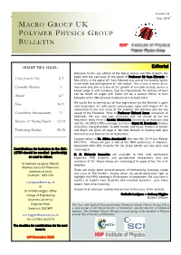 Macro Group Uk Polymer Physics Group Bulletin
