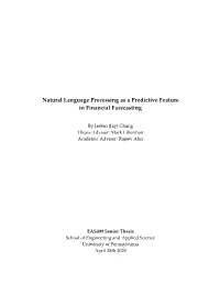 Natural Language Processing As a Predictive Feature in Financial Forecasting