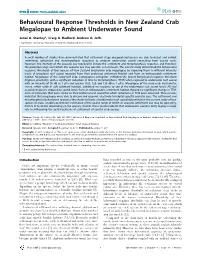 Behavioural Response Thresholds in New Zealand Crab Megalopae to Ambient Underwater Sound
