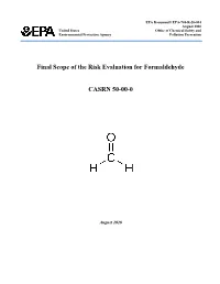 Final Scope of the Risk Evaluation for Formaldehyde CASRN 50-00-0