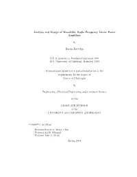 Analysis and Design of Monolithic Radio Frequency Linear Power Ampliﬁers