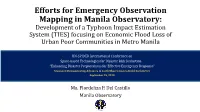 Efforts for Emergency Observation Mapping in Manila Observatory