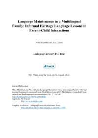 Language Maintenance in a Multilingual Family: Informal Heritage Language Lessons in Parent-Child Interactions