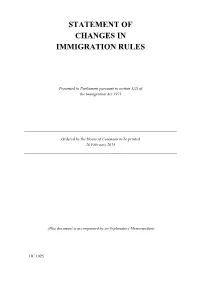 Statement of Changes in Immigration Rules Hc 1025