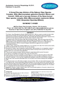 A Formal Five-Way Division of the Gaboon Viper Species Complex: Bitis