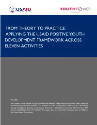 From Theory to Practice: Applying the Usaid Positive Youth Development Framework Across Eleven Activities