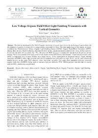 Low Voltage Organic Field Effect Light Emitting Transistors with Vertical Geometry