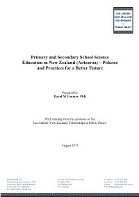 Primary and Secondary School Science Education in New Zealand (Aotearoa) – Policies and Practices for a Better Future