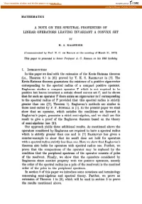 A Note on the Spectral Properties of Linear Operators Leaving Invariant a Convex Set