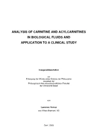 Analysis of Carnitine and Acylcarnitines in Biological Fluids and Application to a Clinical Study