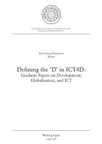In ICT4D: Graduate Papers on Development, Globalisation, and ICT
