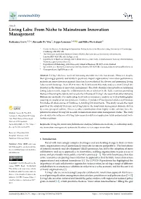Living Labs: from Niche to Mainstream Innovation Management
