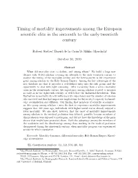 Timing of Mortality Improvements Among the European Scientiﬁc Elite in the Sixteenth to the Early Twentieth Century