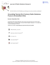 Grounding Twenty-First-Century Public Relations Praxis in Aristotelian Ethos