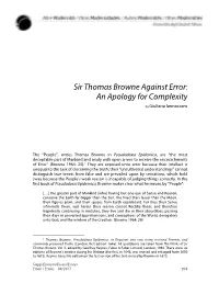 Sir Thomas Browne Against Error