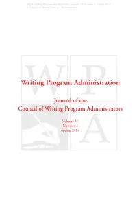WPA: Writing Program Administration 37.2 (Spring 2014)