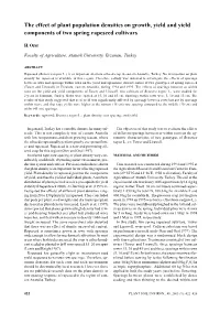 The Effect of Plant Population Densities on Growth, Yield and Yield Components of Two Spring Rapeseed Cultivars