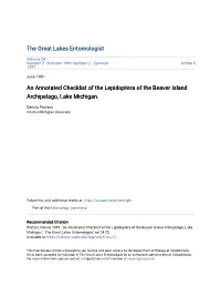 An Annotated Checklist of the Lepidoptera of the Beaver Island Archipelago, Lake Michigan