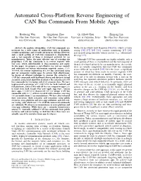 Automated Cross-Platform Reverse Engineering of CAN Bus Commands from Mobile Apps