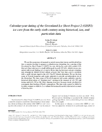 Calendar-Year Dating of the Greenland Ice Sheet Project 2 (GISP2) Ice Core from the Early Sixth Century Using Historical, Ion, and Particulate Data