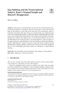 Ego-Splitting and the Transcendental Subject. Kant's Original Insight And