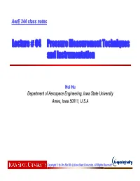 Lecture # 04 Pressure Measurement Techniques and Instrumentation
