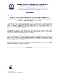 SECRETARIAT Pakistan Stock Brokers Association PRESS
