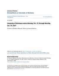University of Montana Events Monday, Oct. 22, Through Monday, Oct