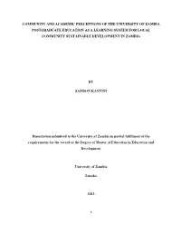 Community and Academic Perceptions of the University of Zambia Postgraduate Education As a Learning System for Local Community Sustainable Development in Zambia