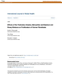 Effects of the Pesticides Atrazine, Metoachlor and Diazinon and Binary Mixtures on Proliferation of Human Fibroblasts