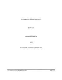 MEMORANDUM of AGREEMENT BETWEEN Mcgill UNIVERSITY DAILY PUBLICATIONS SOCIETY INC