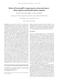 Roles of Fascin Mrna Expression in Colorectal Cancer: Meta‑Analysis and Bioinformatics Analysis